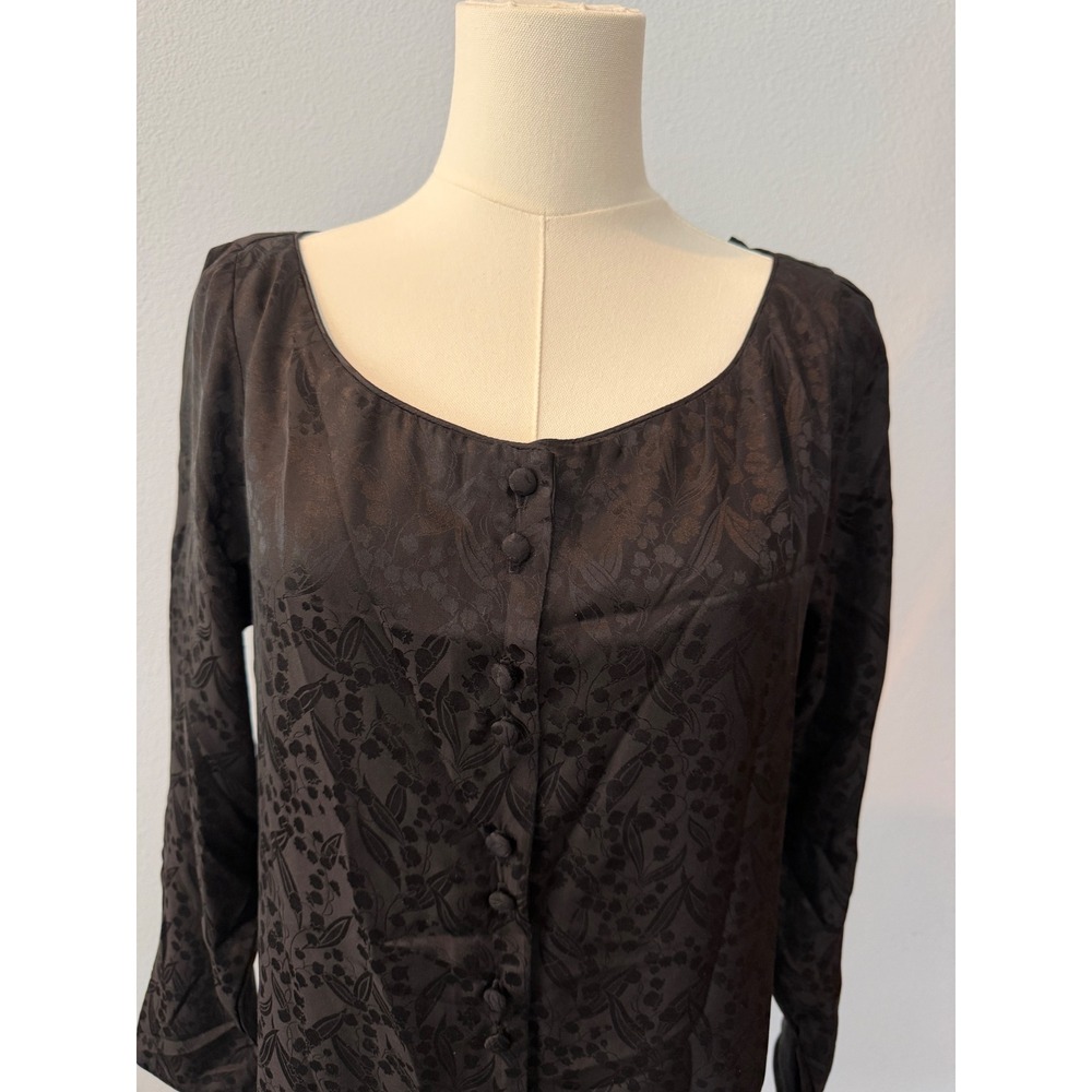 NEW Vintage Eileen West Silk Floral Button‎ Nightgown Pajama Sleep Black Size 10 - Picture 2 of 10